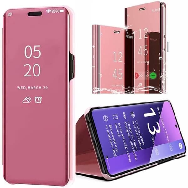 Coque - E.F.CONNECTION - för Xiaomi Redmi Note 13 Pro+ 5G - Stöttålig - Spegel Effekt - Ställfunktion Rosa