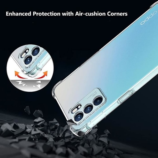 Fodral för OPPO Reno 6 (6,43") Skydd 4 hörn Förstärkt silikon högt motstånd Transparent