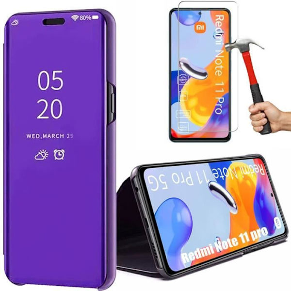 Lilla etui til Redmi Note 11 Pro 5G-4G Anti-Scratch 360 Protection + 2 hærdede briller Lila
