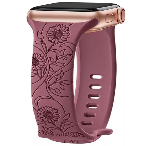 Armband för Apple Watch Series 10, 9 8 SE 7 6 5 4 3 2 1 Ultra 2, 42mm-44mm-45mm-46mm-49mm - Silikonmotiv Solros - Lila Lila