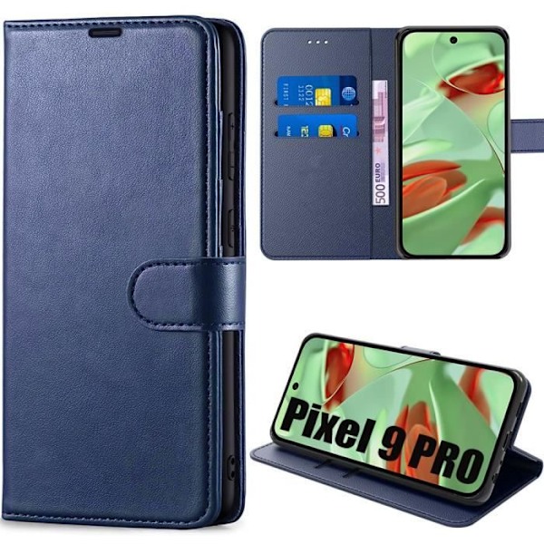 Helkroppsfodral för Google Pixel 9 Pro, marinblått PU-läderskydd Stötsäkert Anti-Scratch