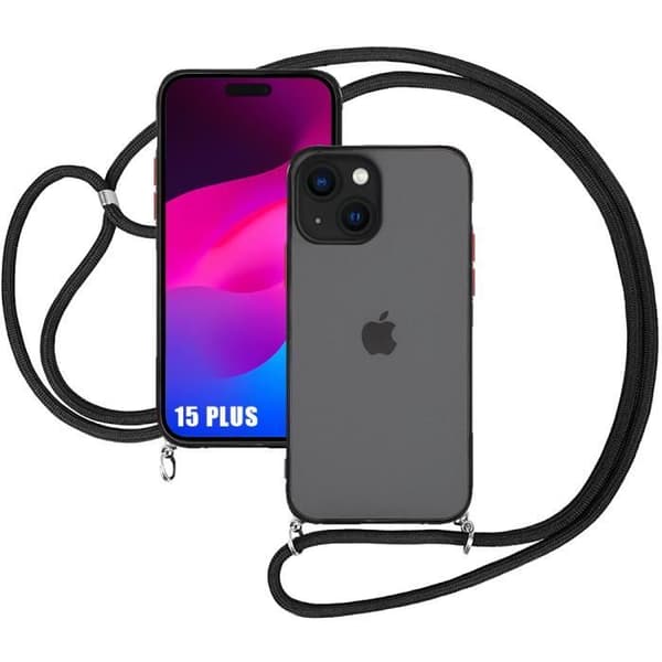 Coque - E.F.CONNECTION - för iPhone 15 Plus - Stötsäker - Justerbar Snodd - Genomskinlig Svart
