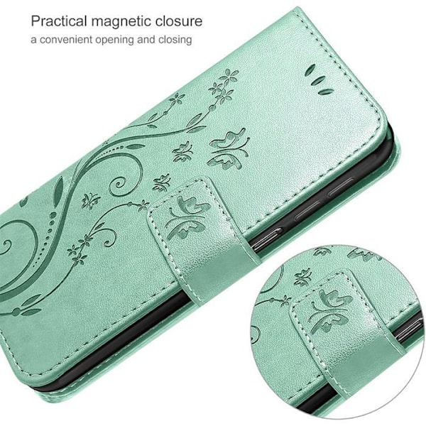 Coque + 2 Tåliga Glas för Xiaomi Redmi 14C, Stötdämpande Skydd i Syntetläder med Fjäril och Blommönster Grön Grön