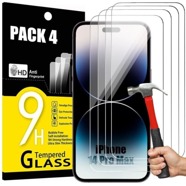 Lot-4 härdat glas för iPhone 14 Pro Max (6,7") High Definition-skärmskydd Transparent