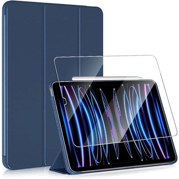 Coque + Tempered Glass til iPad Pro 11 Tommer (2022/2021/2020/2018) Etui Housse Mørkeblå Stødabsorberende Støttefunktion marinblå