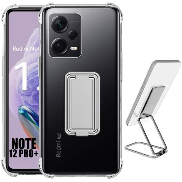 Siliconetui - E.F.CONNECTION - För Xiaomi Redmi Note 12 Pro+ 5G - Stötskydd - Flexibel - Fällbart metallstöd Transparent