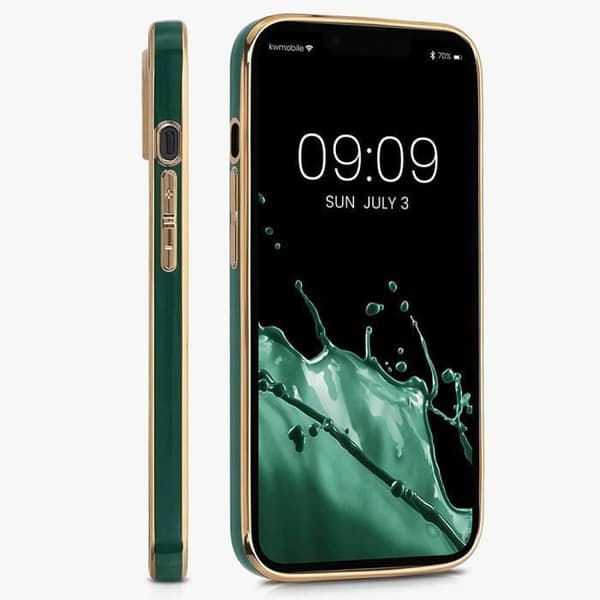 Skyddshölje - E.F.CONNECTION - för iPhone 13 - Nattgrön - Guldkanter - Ripskyddande TPU Midnattsgrönt