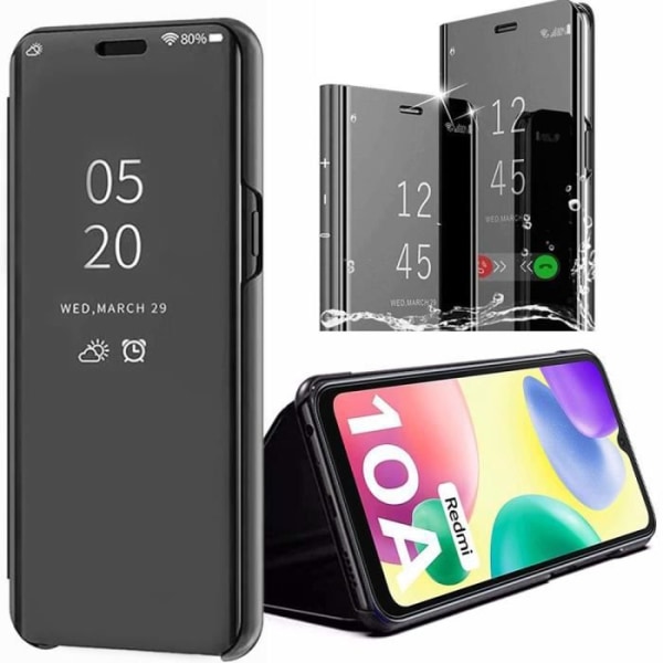 Etui til Redmi 10A Smart Case 360-graders beskyttelsesspejleffekt Sort