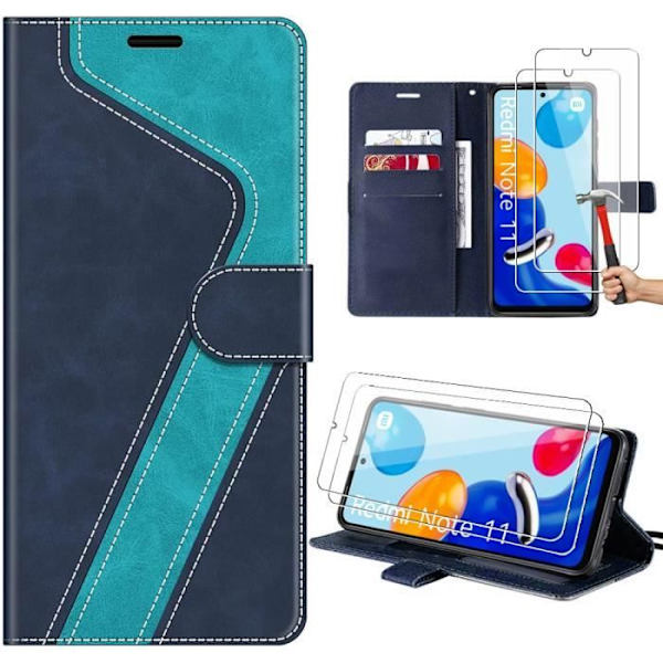 Coque - Xiaomi - Redmi Note 11/11S - PU læder - Stødbeskyttelse - Støtte og tegnebog Marinblå och ljusblå