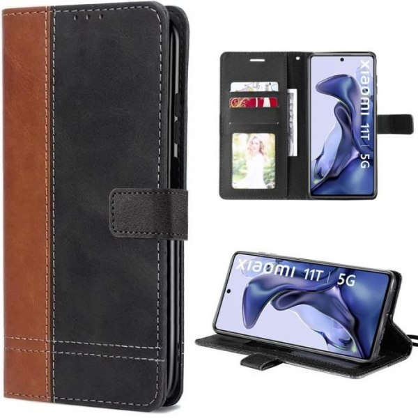 Etui til Xiaomi 11T - 11T Pro - Anti-ridsebeskyttelse PU læder - Brun-sort