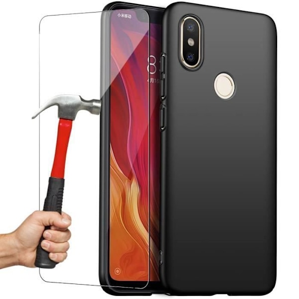 Beskyttelsesskal til Xiaomi Mi 8 - E.F.CONNECTION - Blød Mat Sort - Sæt med 2 Inkluderede Tempered Glas Svart