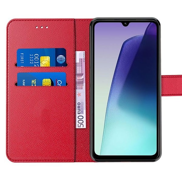Coque + 2 Glaser Dipped til Xiaomi Redmi 14C - Flip Case Stødabsorberende Syntetisk Læder Rød Röd