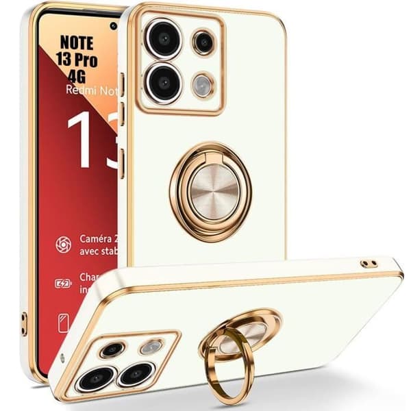 Coque Etui - E.F.CONNECTION - För Xiaomi Redmi Note 13 Pro 4G - Stötsäker - Silikon - 360° Rotating Ring Vit