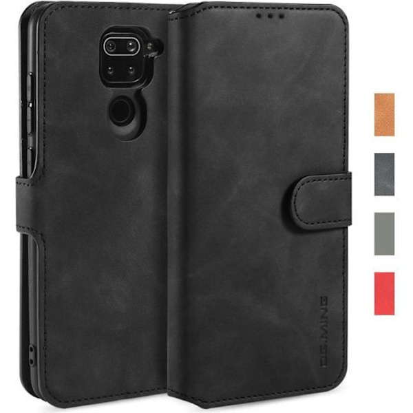 Fodral - Xiaomi - Redmi Note 9 - Premium läder - Horisontellt stöd - Magnetlås Svart