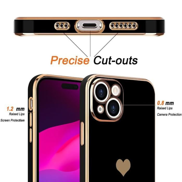 Skal för iPhone 15 Plus med hjärtmönster Anti-Scratch Mjuk TPU Svart