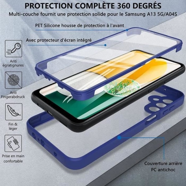 Helkroppsfodral för Samsung Galaxy A54 hårdförstärkt kant 360 graders skydd - Marinblå