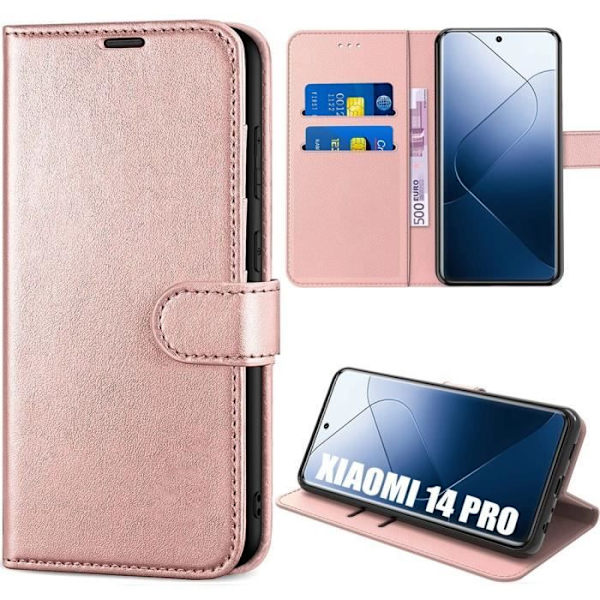 Coque - Xiaomi - 14 Pro - Stötte tålig - PU-läder - Kortficka - Stöd Rosa