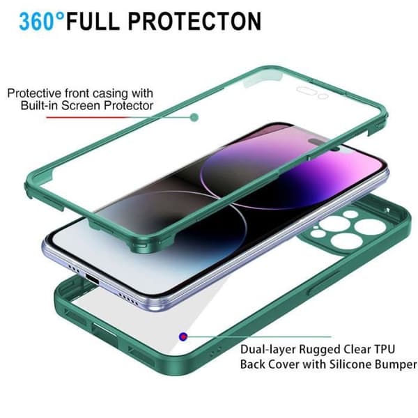 Coque - EF CONNECTION - för iPhone 14 Pro - Mörkgrön - 360° skydd - Stötdämpning Nattgrönt