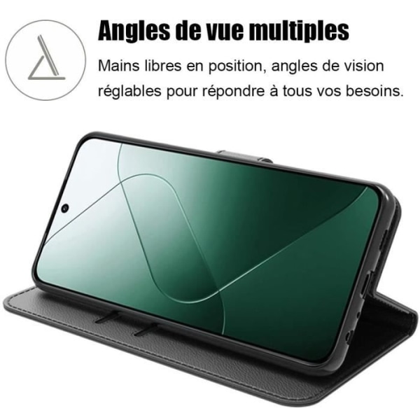 Coque för Xiaomi 14 - Svart - PU-läder - Stötskydd - Fällbart ställ - Kortfack Svart