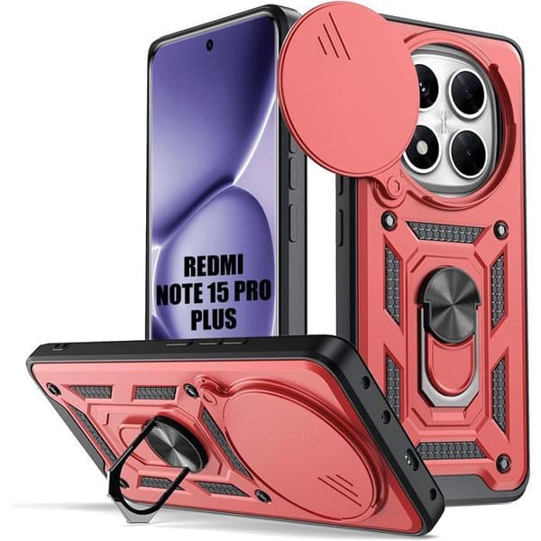 Fodral för Xiaomi Redmi Note 15 Pro Plus 5G - Stötresistent med Ring och Kameraskydd - Röd Röd