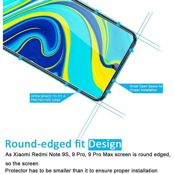 Pakke 3 hærdet glasbeskyttelse til Redmi Note 9S skærmbeskyttelsesfilm Transparent