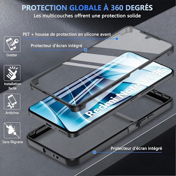 Coque för Xiaomi Redmi Note 14 5G (inte för 4G) Skydd 360 Hybrid - Svart Svart