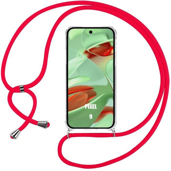 Skyddsfodral - Google - Pixel 9 - TPU Stötsäker - Transparent - Röd Snodd Transparent