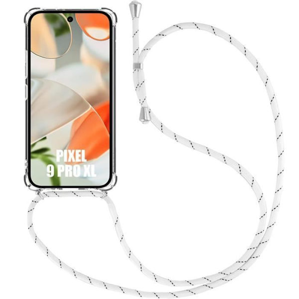 Axelremsfodral för Google Pixel 9 Pro XL - E.F.CONNECTION - Förstärkta hörn - Transparent silikon - Vit Transparent