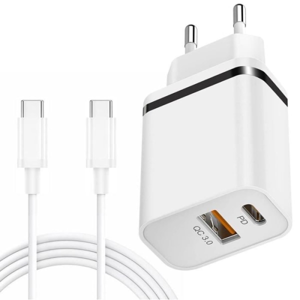 2-Port PD + QC 3.0 vægoplader til Samsung M13 M23 5G M32 M33 5G M52 5G - E.F.CONNECTION Vit