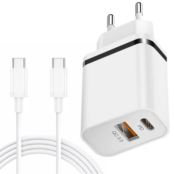 2-ports vægoplader [PD + QC 3.0] + USB-C-kabel til Samsung M13 M23 5G M32 M33 5G M52 5G