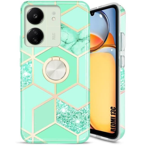 Coque - E.F.CONNECTION - för Xiaomi Redmi 13C - Antichock - Turkos - Roternande ring 360° Turkos