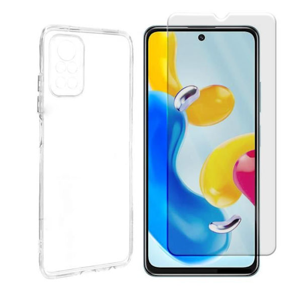 Transparent skyddande mjukt fodral i silikon + härdat glas för Xiaomi Redmi Note 11 4G 6,43" - Yuan Yuan