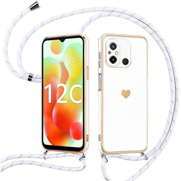 Coque Cordon - E.F.CONNECTION - för Xiaomi Redmi 12C/11A - Stötsäker - Repfria - Hjärtmönster Vit