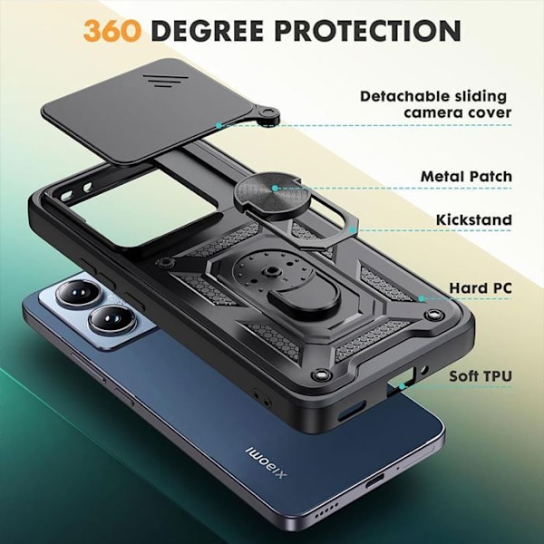 Skal och 2 Doppade Glas för Xiaomi 15 Pro - Ultrarobust Skydd med Ställ och Skjutbar Kameraskydd - Svart Svart