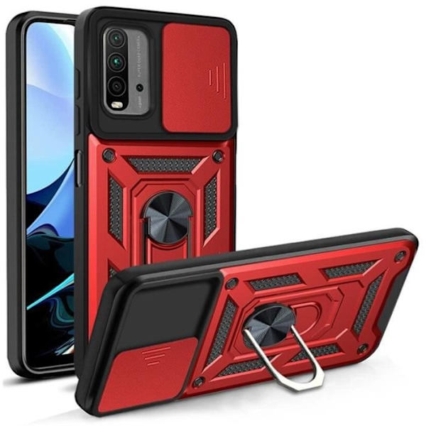 Beskyttelsesetui til Redmi 9T - E.F.CONNECTION - Rød - Army - Metalstøtte - Stødsikker Röd