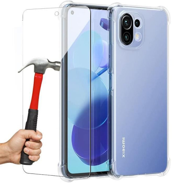 Fodral för Xiaomi Mi 11 Lite Protection 4 förstärkta hörn + 2 transparenta härdade glasögon