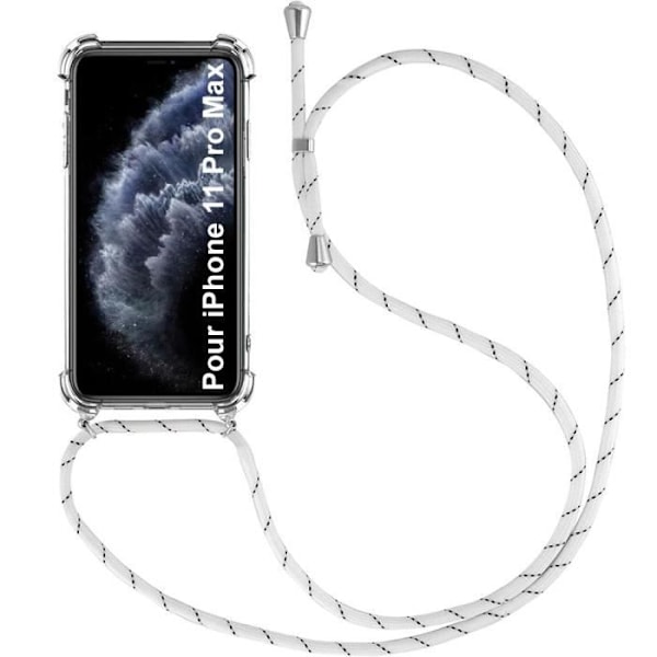 Fodral för iPhone 11 Pro Max (6,5") Förstärkt hörn Anti-skrapa Flexibel Tunn Transparent + Justerbar axelrem Vit Transparent-Vit