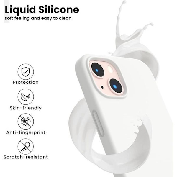 Coque en Silikon - E.F.CONNECTION - för iPhone 14 - Stötsäker - 2 Härdat Glas - Vit Matt Vit