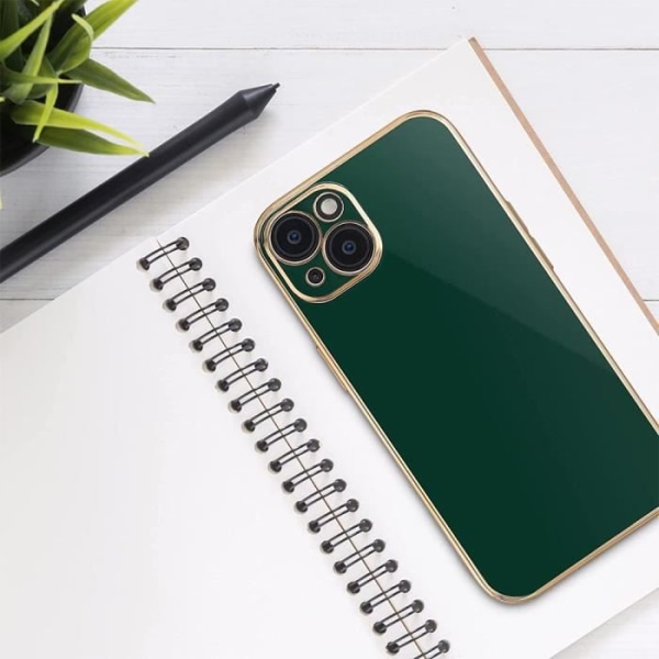 Etui til iPhone 13 Pro (6,1") Natgrøn + 2 hærdede briller Fashion Luxury Anti-ridse Blød TPU guldkant Midnattsgrönt