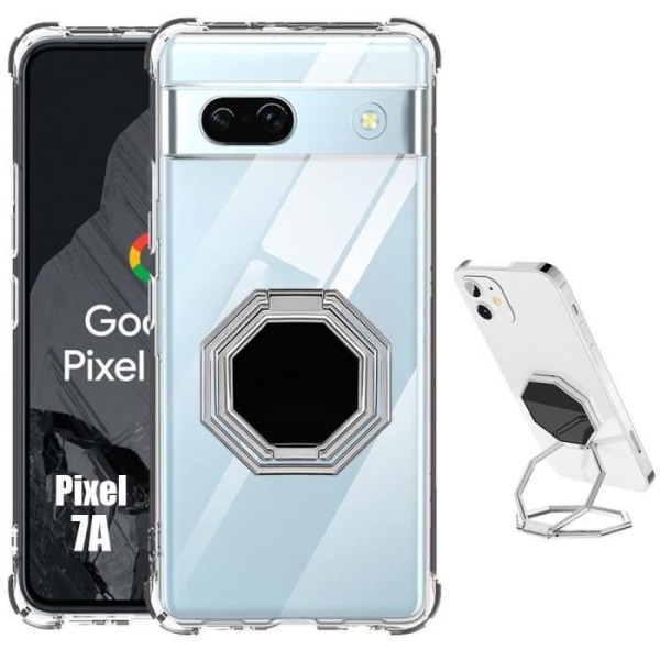 Fodral för Google Pixel 7a, stötsäker transparent silikon med åttkantigt metallstöd