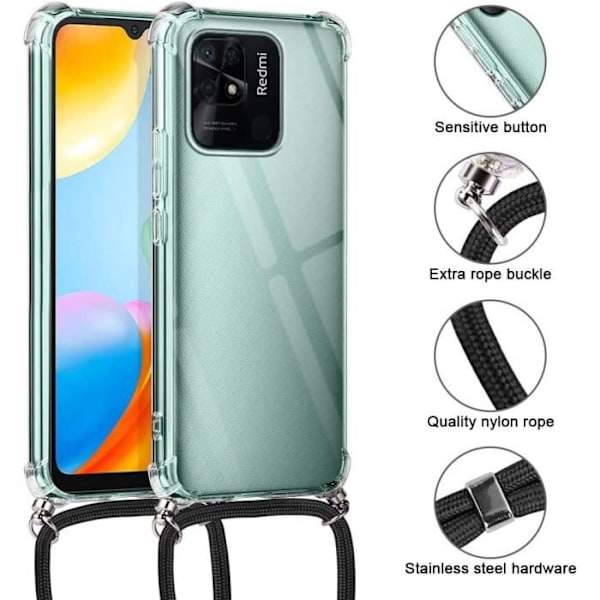 Fodral till Xiaomi Redmi 10C Förstärkt skydd TPU Stötsäkert Transparent med lanyard Marinblå Transparent-marinblå