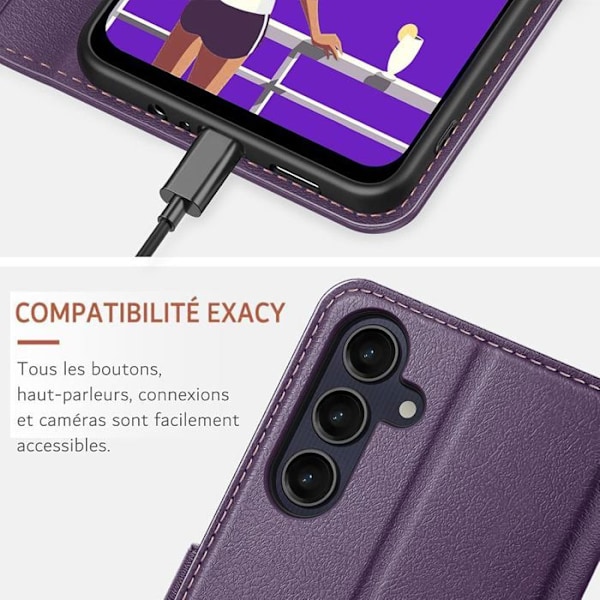 Coque + 2 Härdat Glas för Xiaomi Redmi Note 14 4G (inte för 5G) Flip Case Stöttålig Syntetisk Läder - Mörklila Mörklila