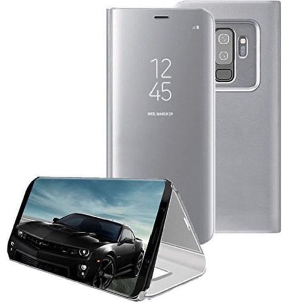 Juce®-etui til Samsung Galaxy S9 Plus Smart-etui Clear View Flip Cover Stødsikkert spejl-etui - sølv