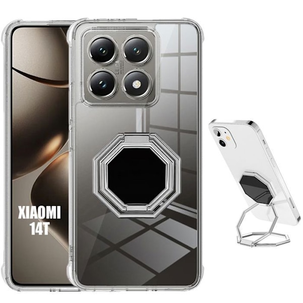 Coque för Xiaomi 14T, Transparent med Metall Octagonal Stöd - E.F.Connection® Transparent