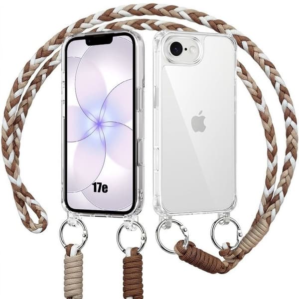 Skal för iPhone 17e, Stöttålig Anti-Rip Bumper Solid med Snöre Brun Vit Vit, Brun, Transparent