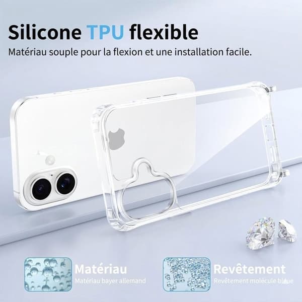 iPhone 17-fodral, Solid Stöttålig Transparent med Brun Rem Vit, Brun, Transparent