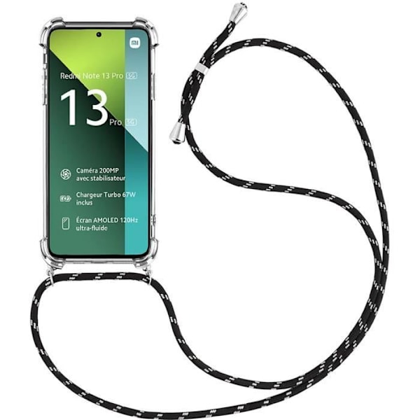 Skal - Xiaomi - Redmi Note 13 Pro 5G - Transparent - Mjuk - Lätt svart snöre Transparent
