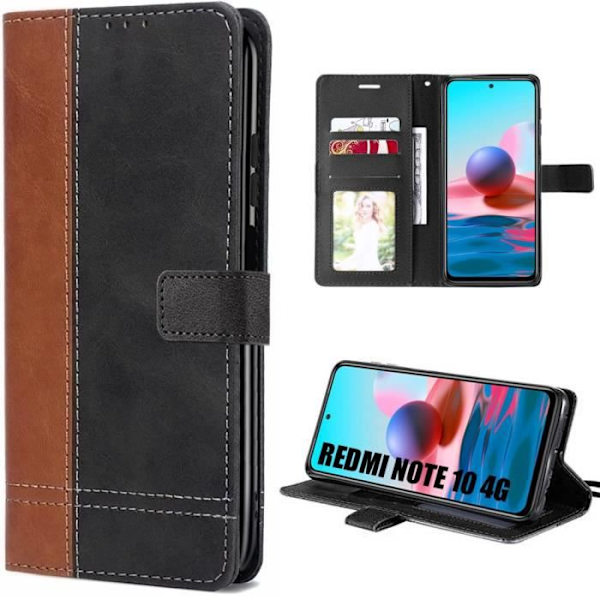Etui til Xiaomi Redmi Note 10 Magnetisk lukning lædereffekt Elegant foldbar sort-brun