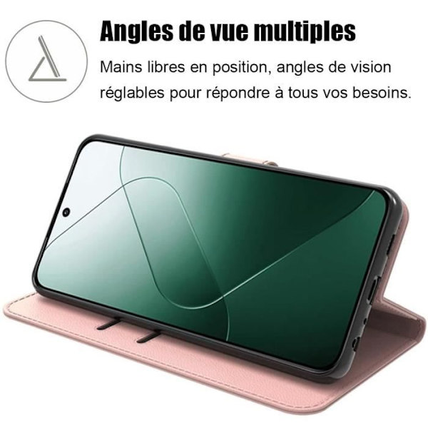 Skydd för Xiaomi 14 - Rosa - PU-läder - Stötabsorberande - Fällbar - Inbyggt stativ Rosa