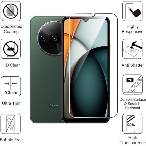 Skärmskydd - E.F.CONNECTION - Xiaomi Redmi A3 - Härdat Glas - Paket med 4 - Motståndskraftig 9H Transparent